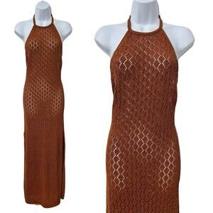 Cult Gaia Karen Pointelle Knit Crochet Maxi Dress Size S‎ Amber Beachy Tropical